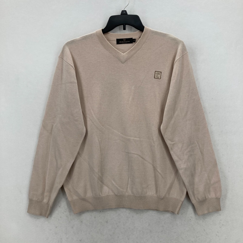 Bugatchi Uomo Wool Silk Cashmere V-Neck Sweater Mens Medium Beige Golf Preppy